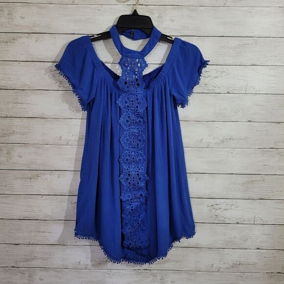 Entro Blue Boho Off the Shoulder Halter Top Size Small - Picture 11 of 12